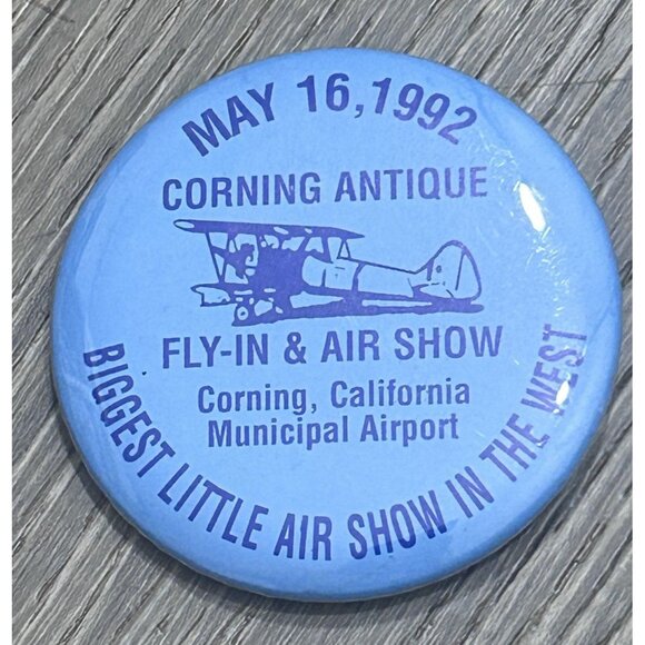 Commemorative 1992 Corning Antique Fly-In & Air Show Pinback Button - Picture 1 of 10